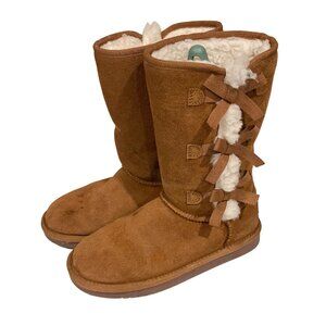 Koolaburra by UGG Girls Victoria Tall Boots Size 2 Brown Suede Bow Winter Boots